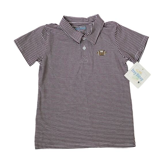 NWT Itsy Bitsy Size 8 Maroon Stripe Football Polo - Picture 1 of 3
